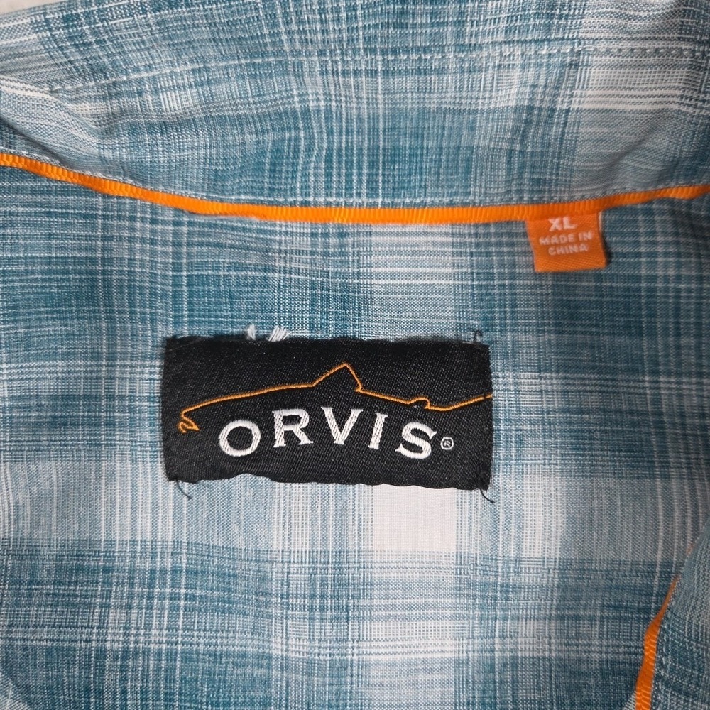 Orvis Men's Shirt Size Large‎ Blue Plaid Long Sleeve Button Front Chest Pocket - Picture 3 of 9